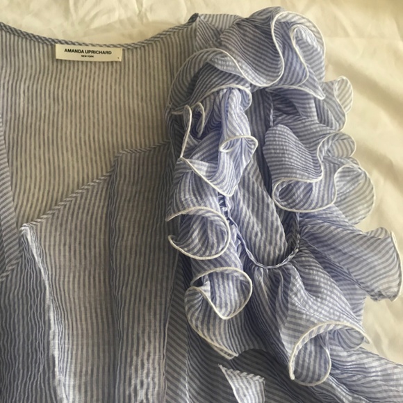 Amanda Uprichard Blue Ruffle Wrap Blouse - Picture 6 of 12